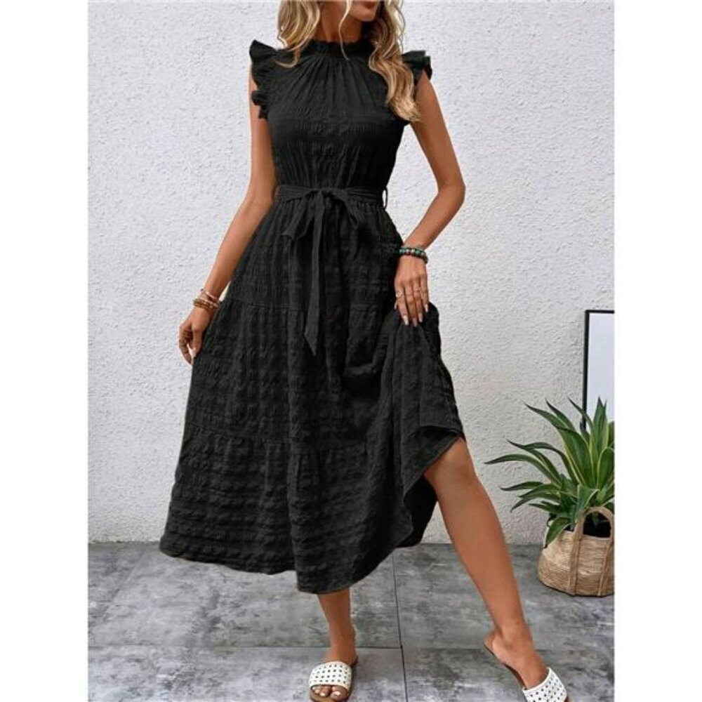 Tied Ruffled Cap Sleeve Midi Dress - Picture 12 of 16